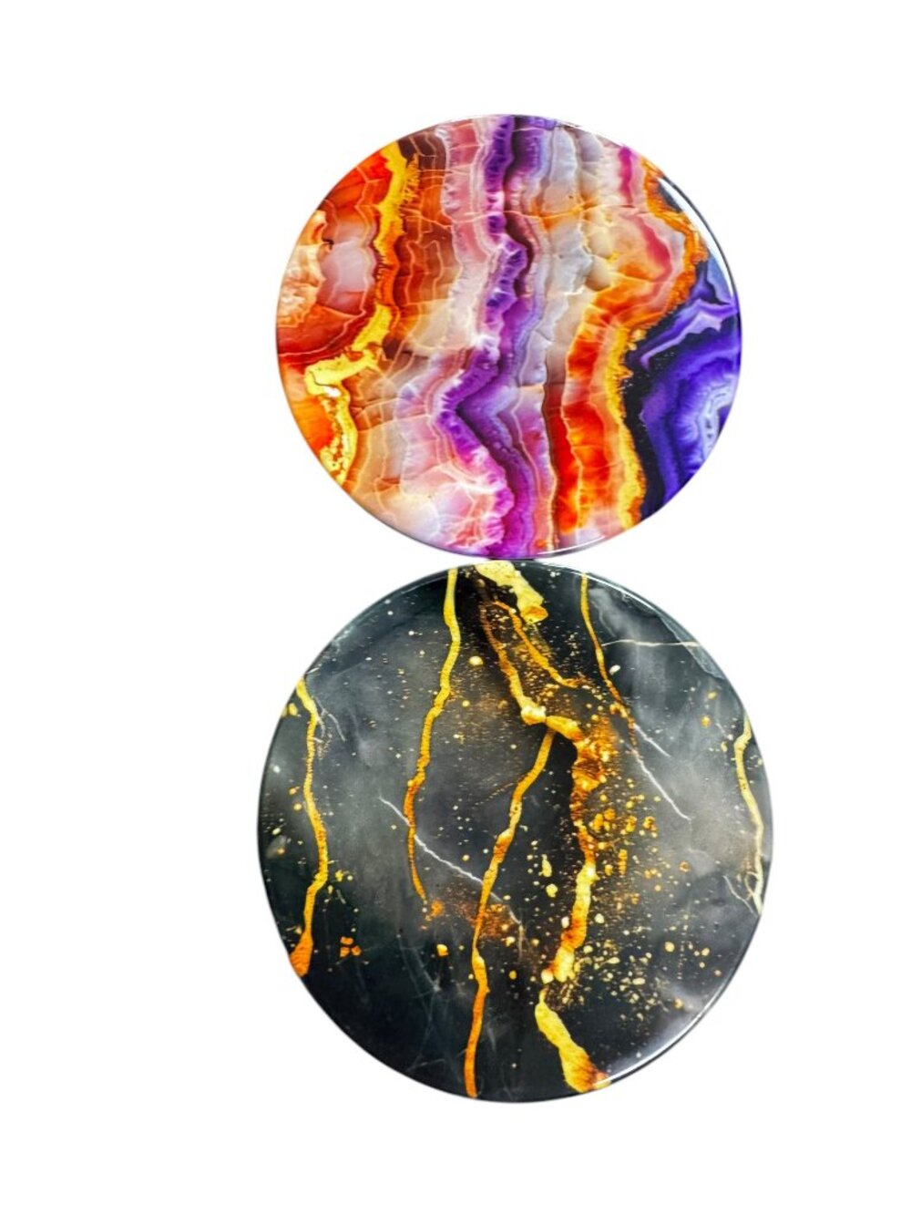 Round Resin Art Coasters, Agate and Marble Design, Set of 2
